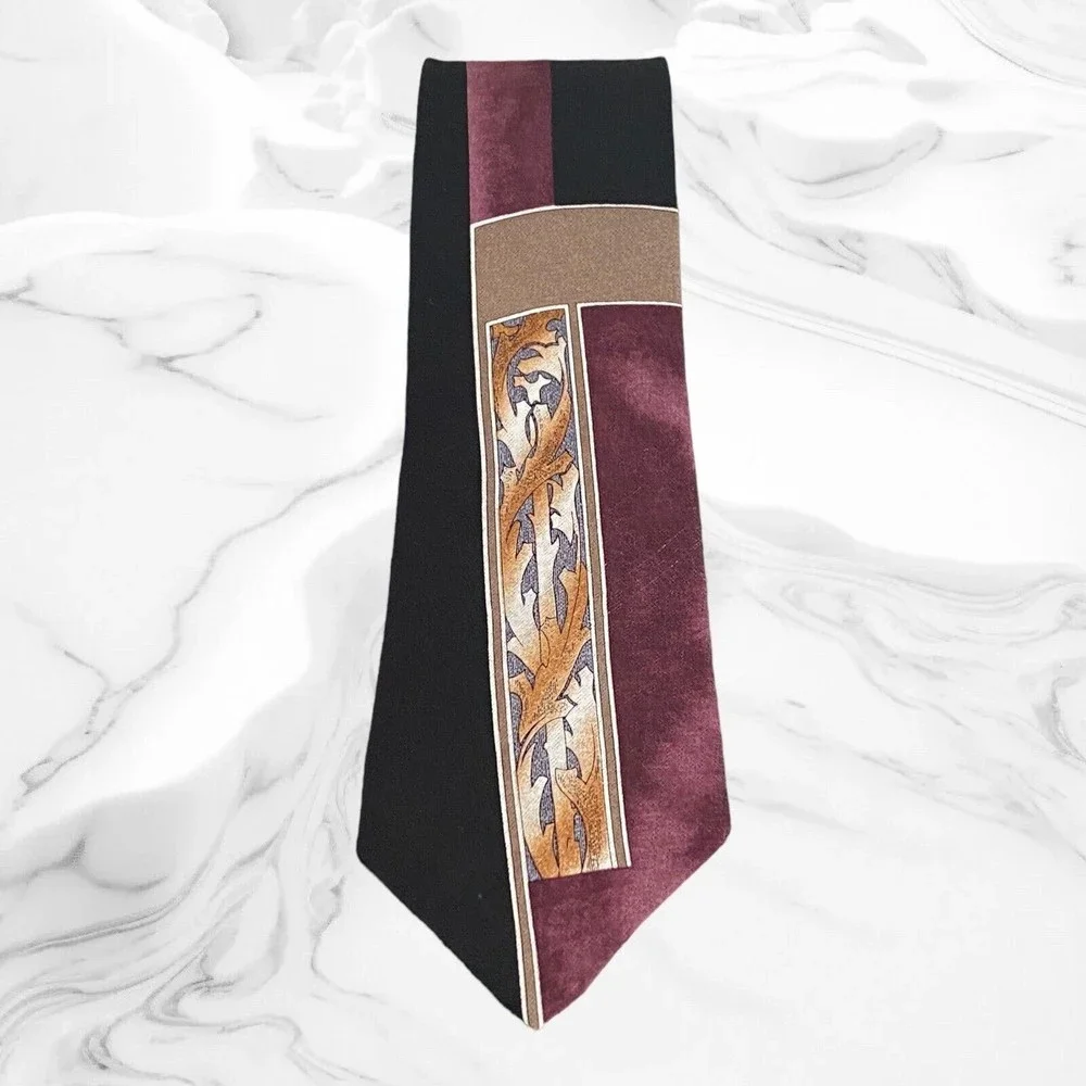 Burma Bibas Men's Necktie All Silk Tie Block Design Purple Gold Black 59